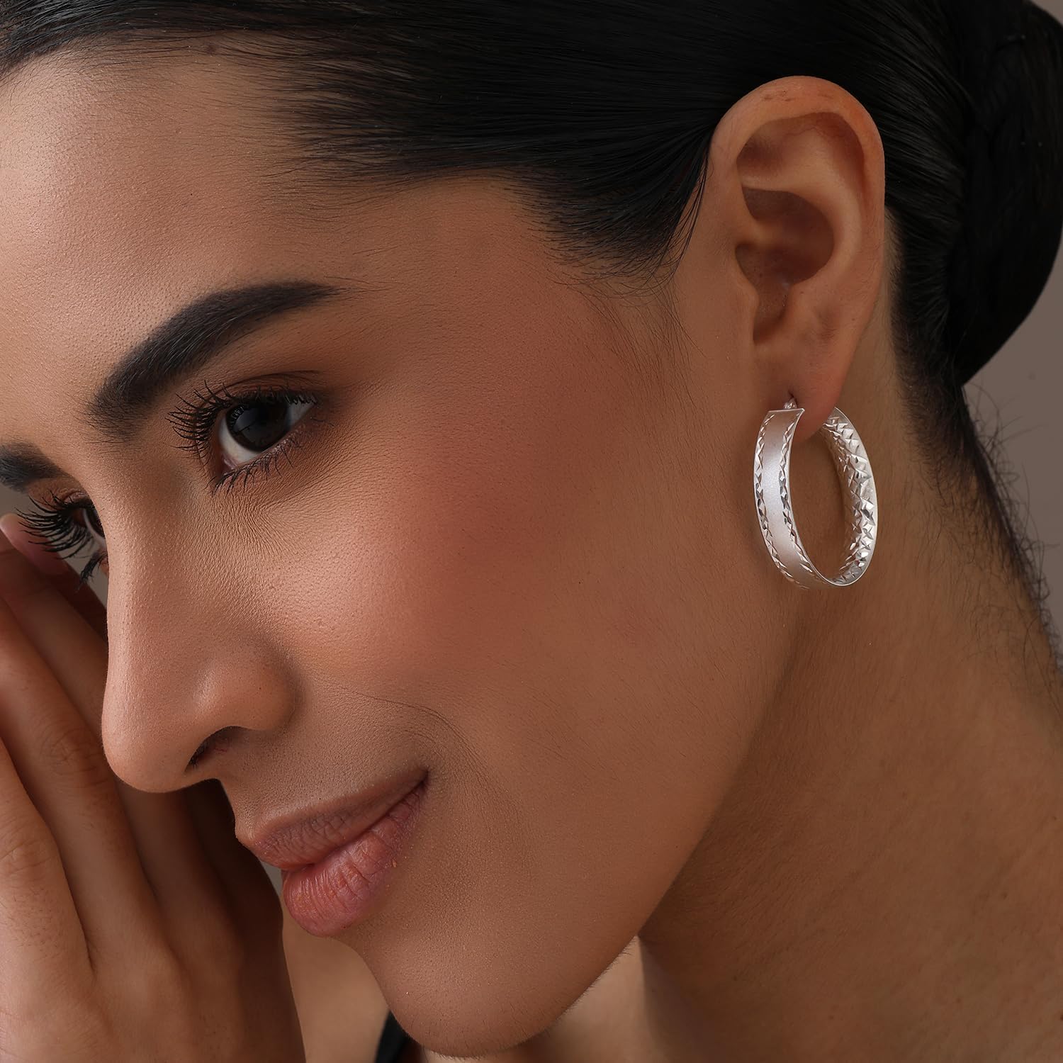 LeCalla Sterling Silver Jewelry Diamond-Cut Hoop Earring for Women - Image 2