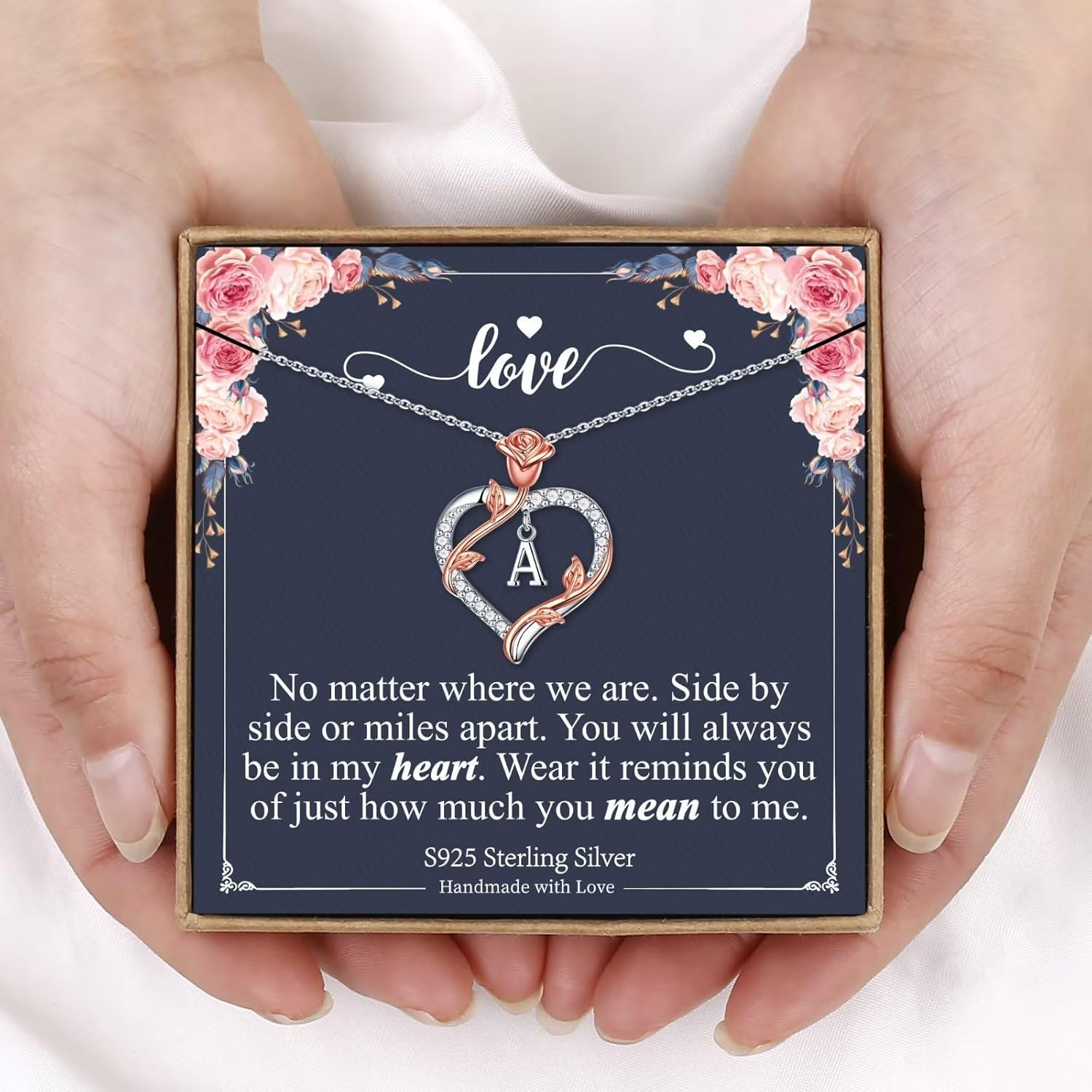 Iefil Rose Heart Necklaces Gifts for Women - 925 Sterling Silver Heart Initial Necklace, Anniversary Birthday Gifts for Women, Jewelry Gift for Wife Girlfriend Mom Daughter - Image 8