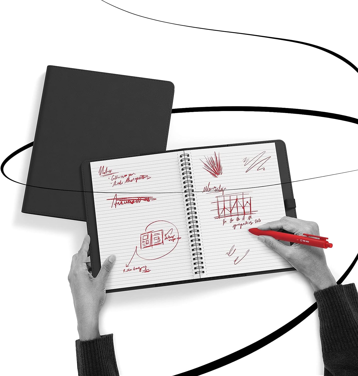 TRU RED Medium Folio Soft Cover Ruled Notebook, Black, 2‑Pack – Writing Notebook for Work or School