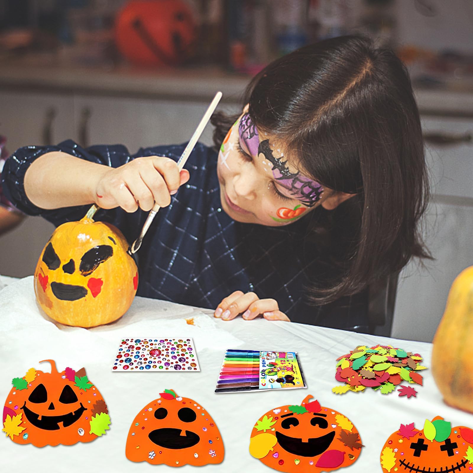 Kit Peinture Lampe Halloween Pour Enfants – 3 Citrouilles à Peindre, Veilleuses, Pinceaux (activité Manuelle)
