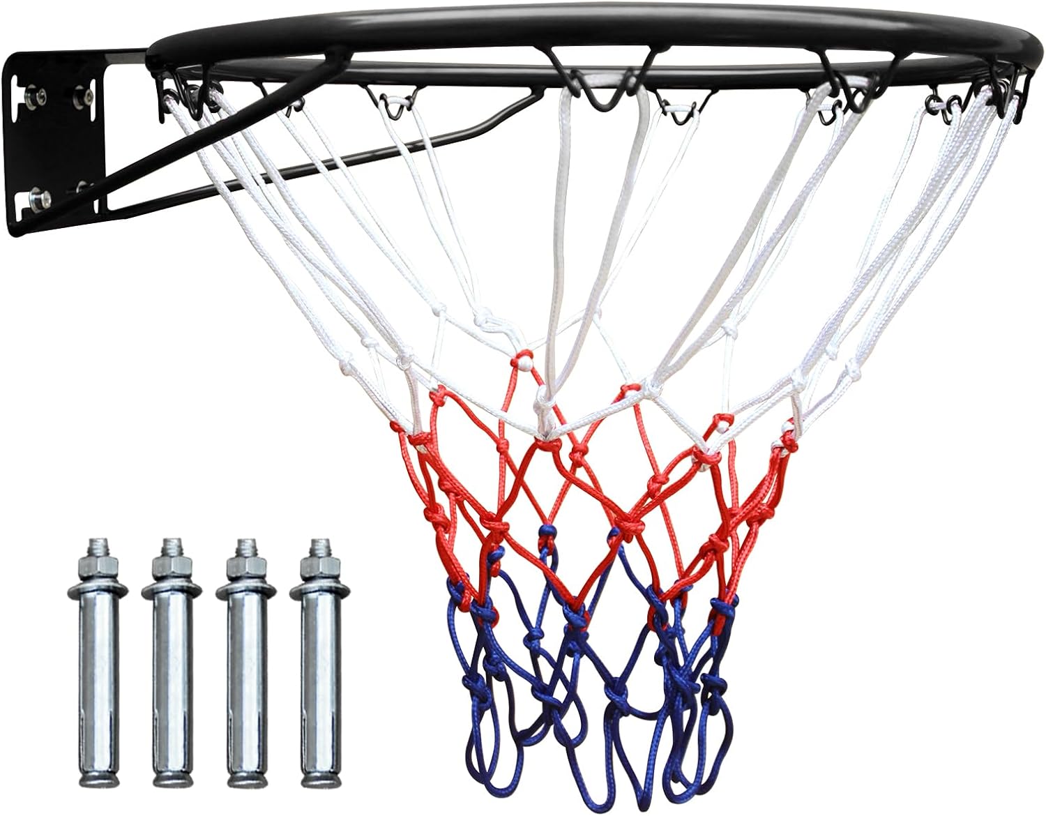 18" Basketball Rim Replacement, Wall Door Mounted Basketball Rim, Heavy Duty Basketball Flex Rim Goal Replacement with Net Fits In-Ground & Wall-Mounted Basketball Hoops, Indoor/Outdoor