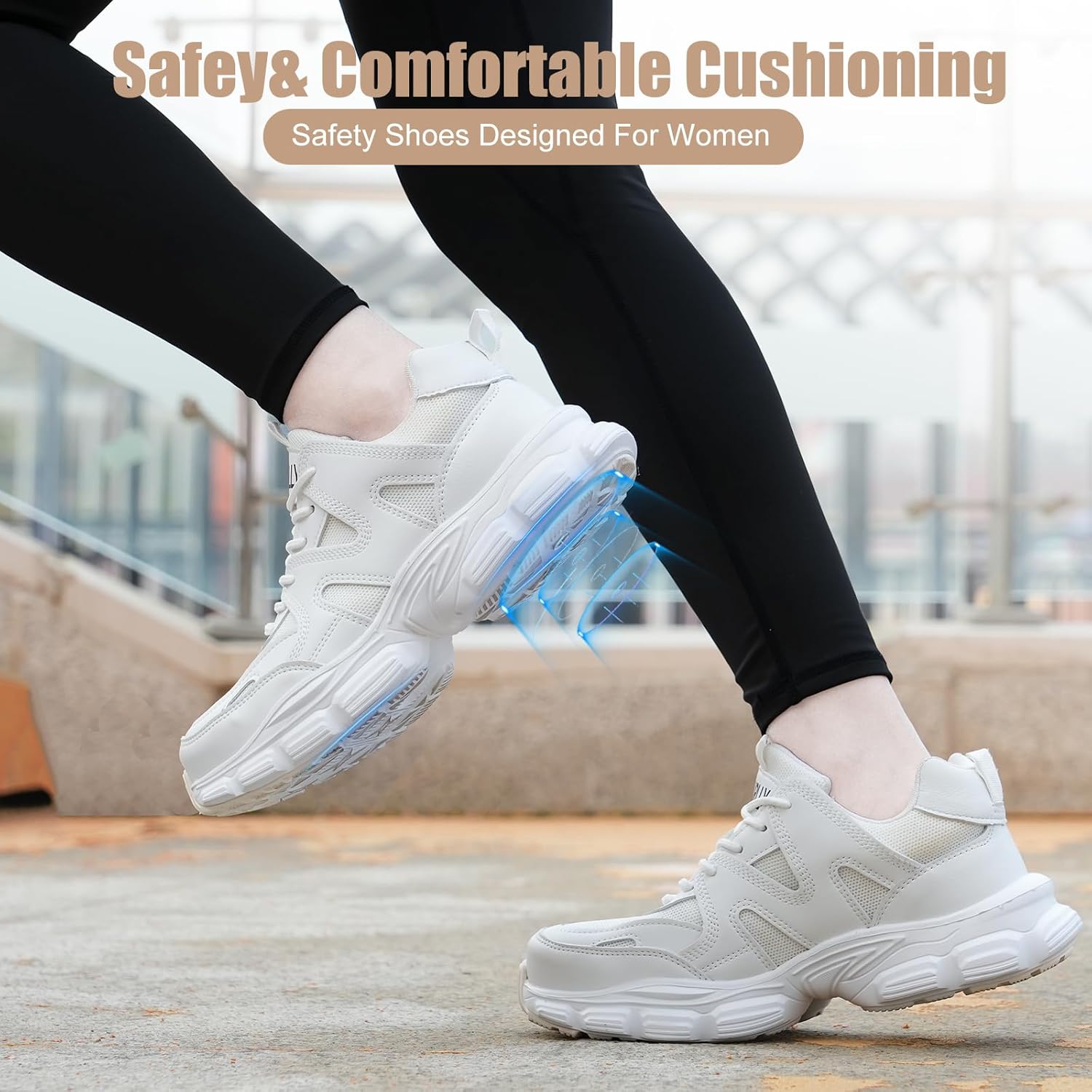 Hogent Steel Toe Shoes for Women Men Wide Non Slip Composite Work Sneakers Indestructible Comfortable Safety Tennis Shoes Lightweight Breathable Construction Sneakers Puncture Proof Ergonomic Design - Image 5