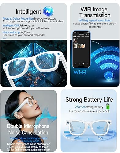 Miniatura 4 de Lentes inteligentes AI con cámara 4K, gafas de cámara HD de 8 MP, 1080P de grabación de audio y video, gafas Bluetooth, asistente de voz, traducción
