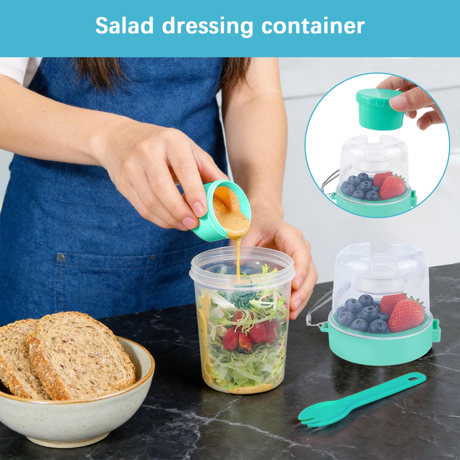 4 tazze per muesli, yogurt, insalata, con coperchio e cucchiaini, tazze per muesli da portare al lavoro o a scuola