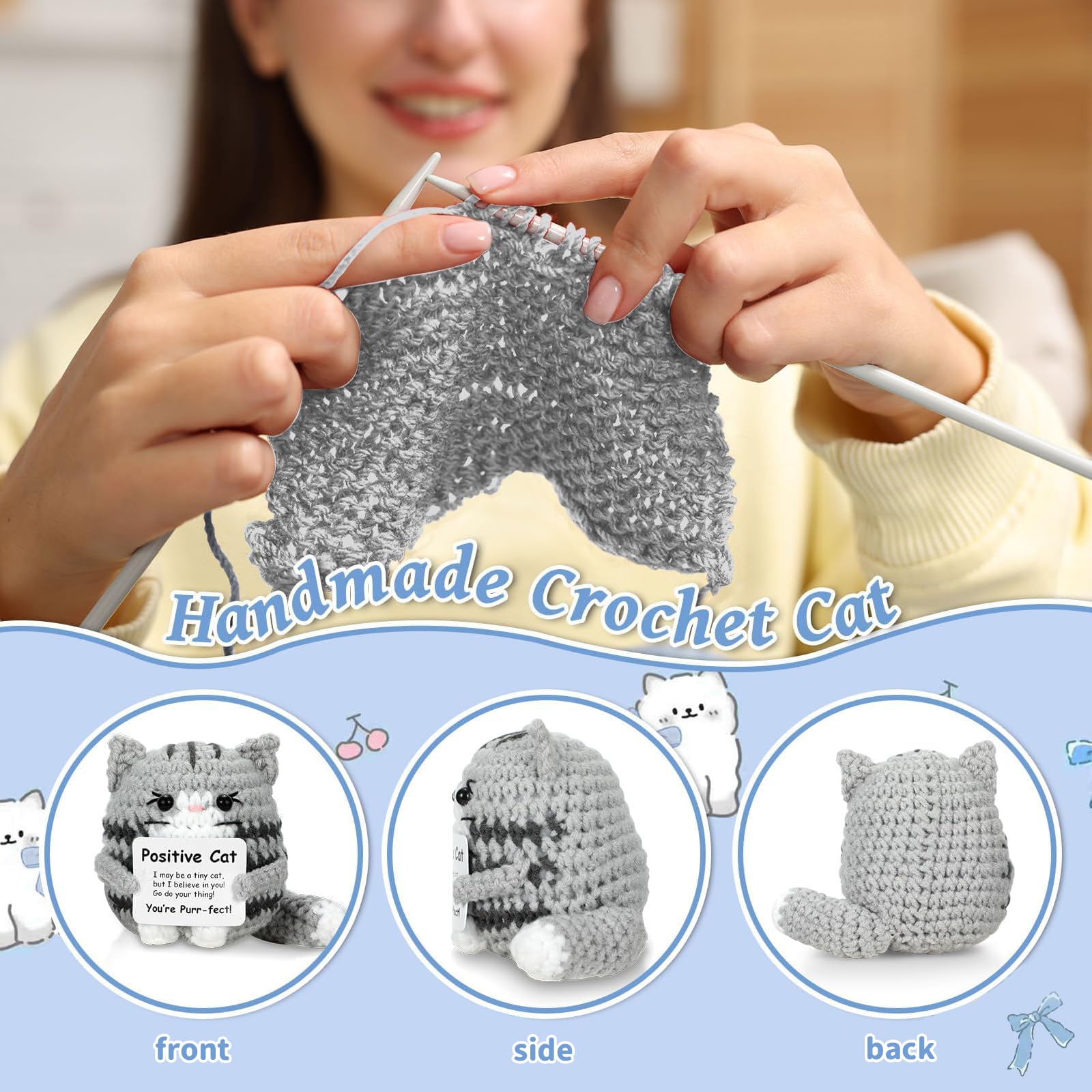 Gatto Mini Amigurumi Fatti a Mano Regalo Supporto Emotivo Portafortuna Uncinetto