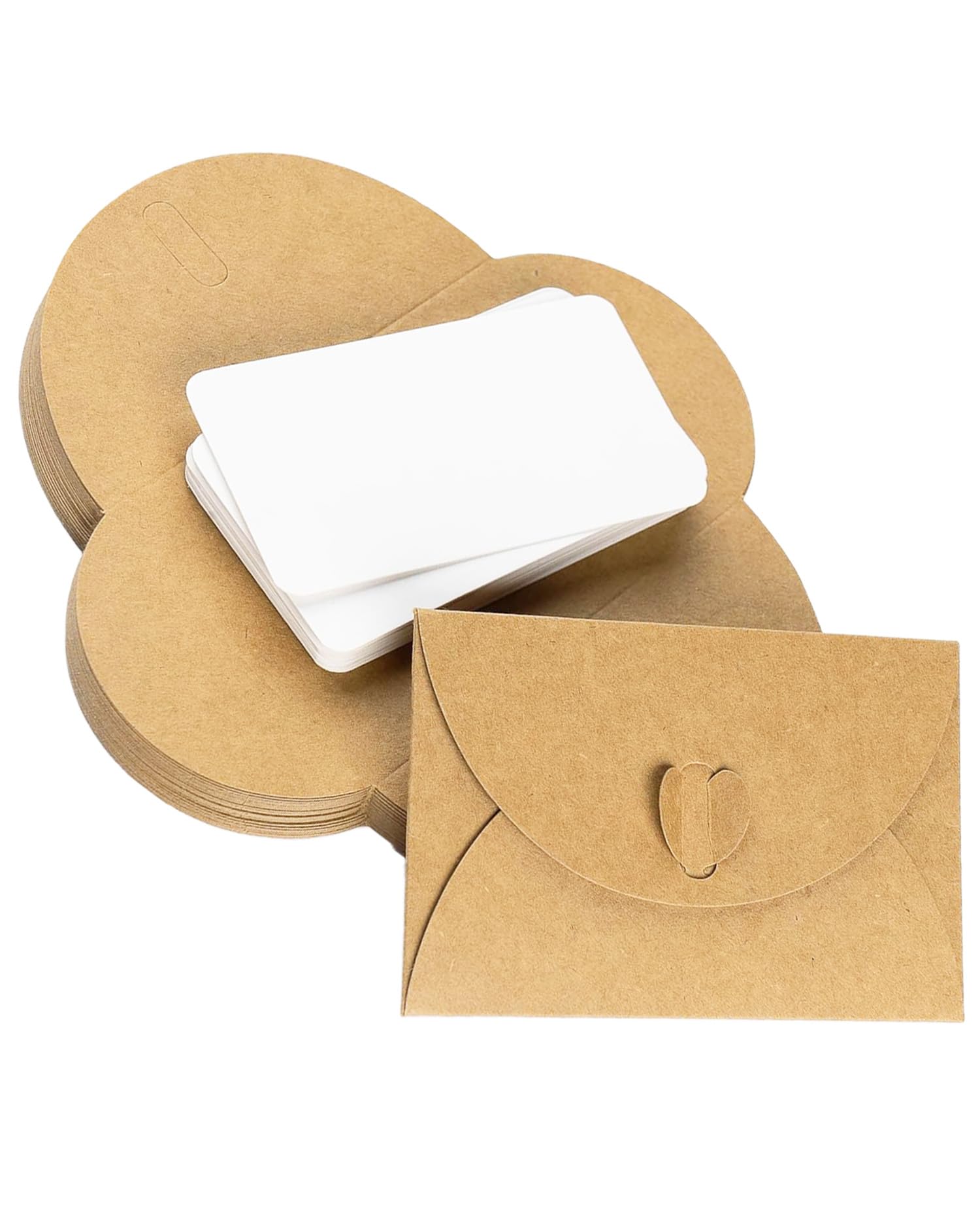 50 Pcs Mini Envelopes with Heart Clasp, Mini Cute Kraft Paper Envelopes,Gift Card Holders 4 x 2.7in,for Business Cards, Weddings Favors (50)