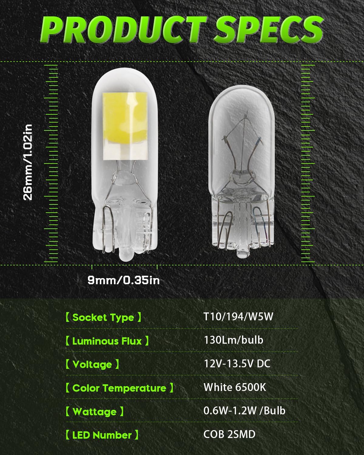 Alopee 4-Pack T10 Led Bulb White 6500K Replacement for T10 193 194 198 W5W 168 Led Bulb Automotive RV Camper Interior Lights Under Cabinet Lights DC 12V Only