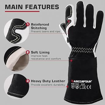 ARCCAPTAIN Tig Welding Gloves: Premium Goatskin Grain Leather, Dexterity, Comfort, Duralble Tig Gloves for Work Protection
