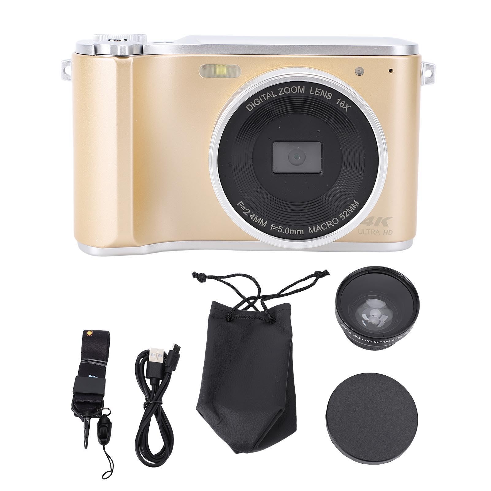 Generic Videocamera Digitale Professionale 4K con funzionalità Macro per Documentare i Traguardi, Batteria Ricaricabile, Bianco (GOLD)