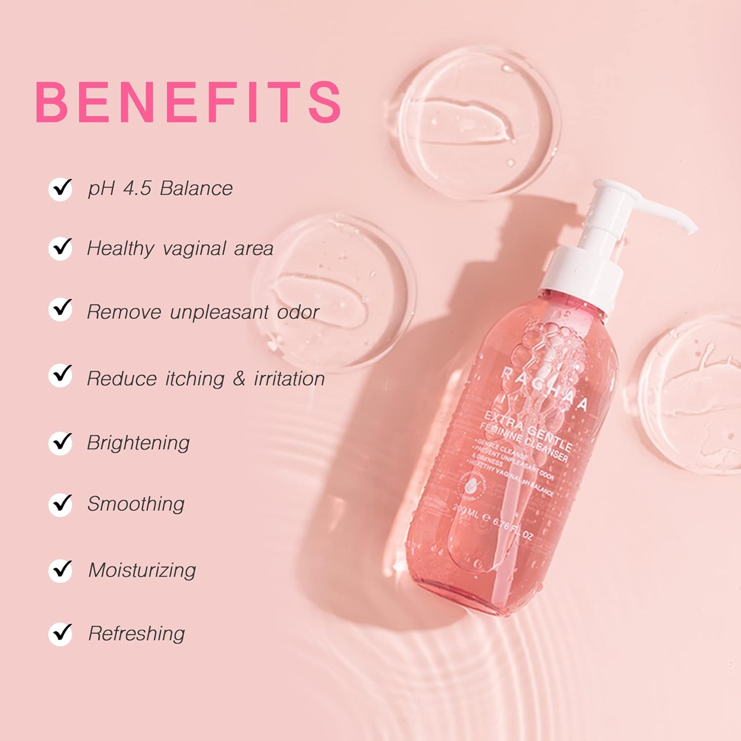 RACHAA Feminine Wash for Women - Gentle Daily Intimate Cleanser for Lightening, Moisturizing, Cleansing with Vitamin C, Tea Tree Oil & Lactic Acid - Sensitive, Hypoallergenic & pH Balance, 6.76 FL.Oz - Image 5