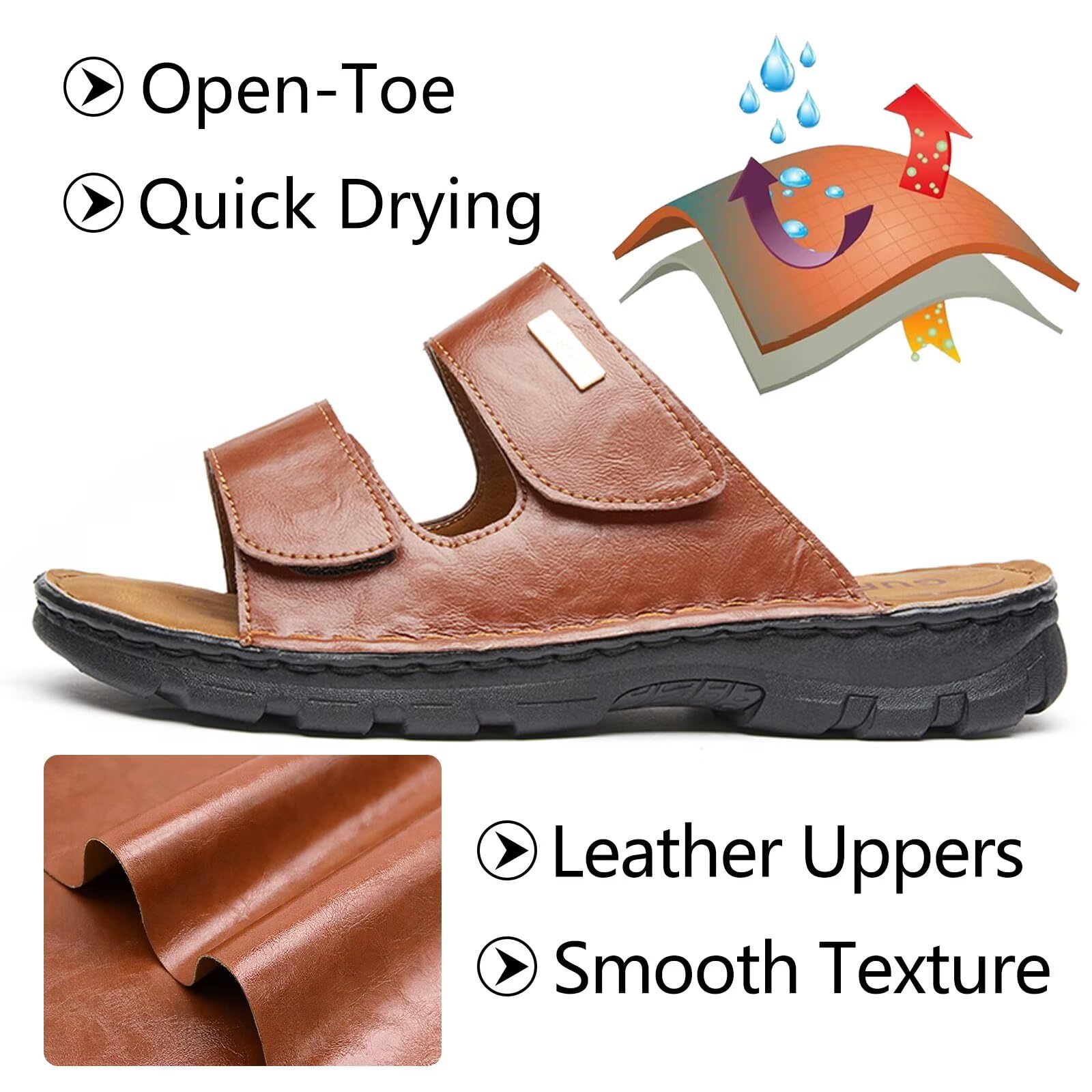 Herren Pantoletten aus Leder mit Klettverschluss, Bequeme Herren Sandalen mit Verstellbarem Riemen, Rutschfester Sohle, Komfort Sommerschuhe für Alltag & Freizeit