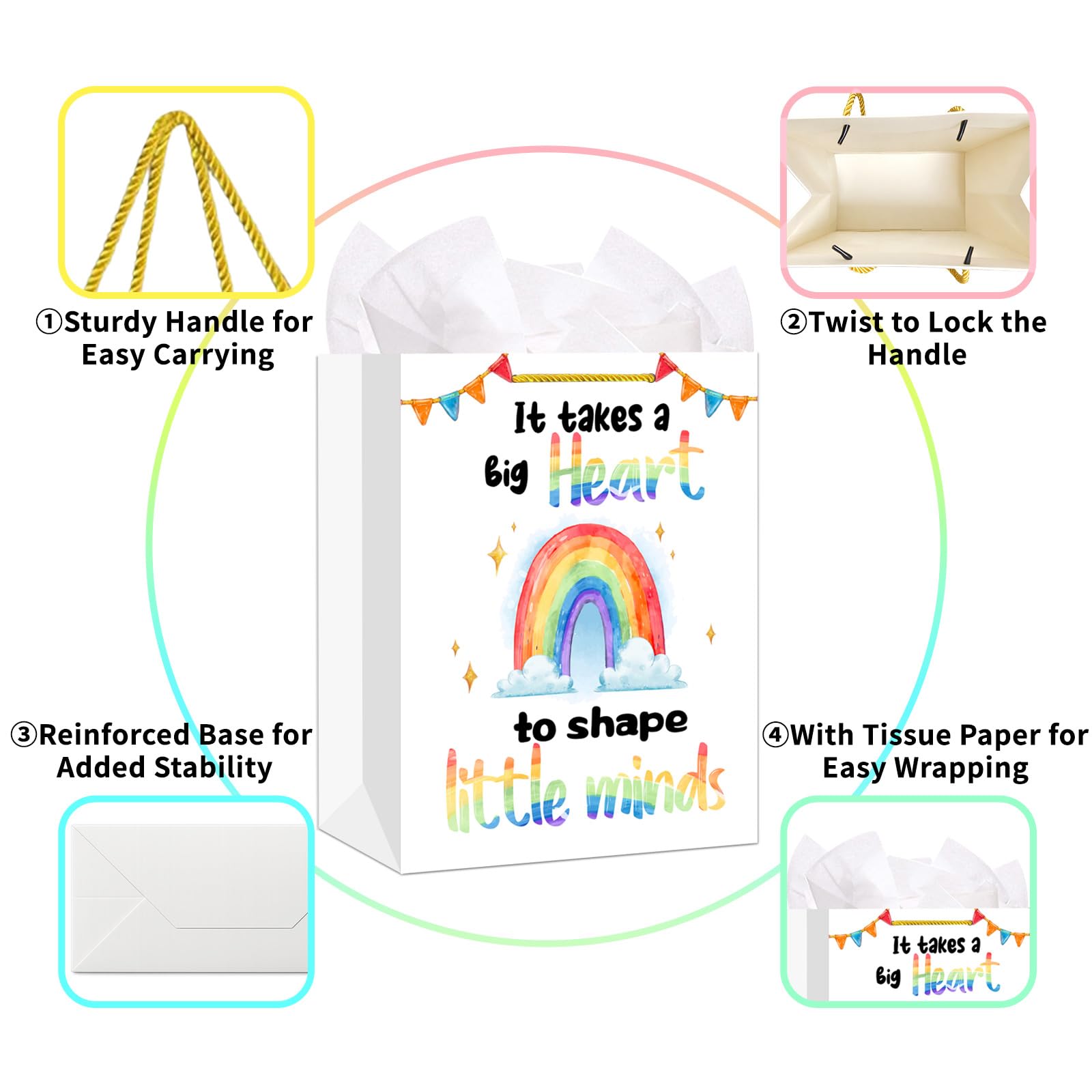 WALENGIF Teacher Appreciation Gift Bag - 13" Large Teacher Gift Bag with Tissue Paper and Handle Graduation End of Year Teacher Week Thank You Teachers Retirement Gifts