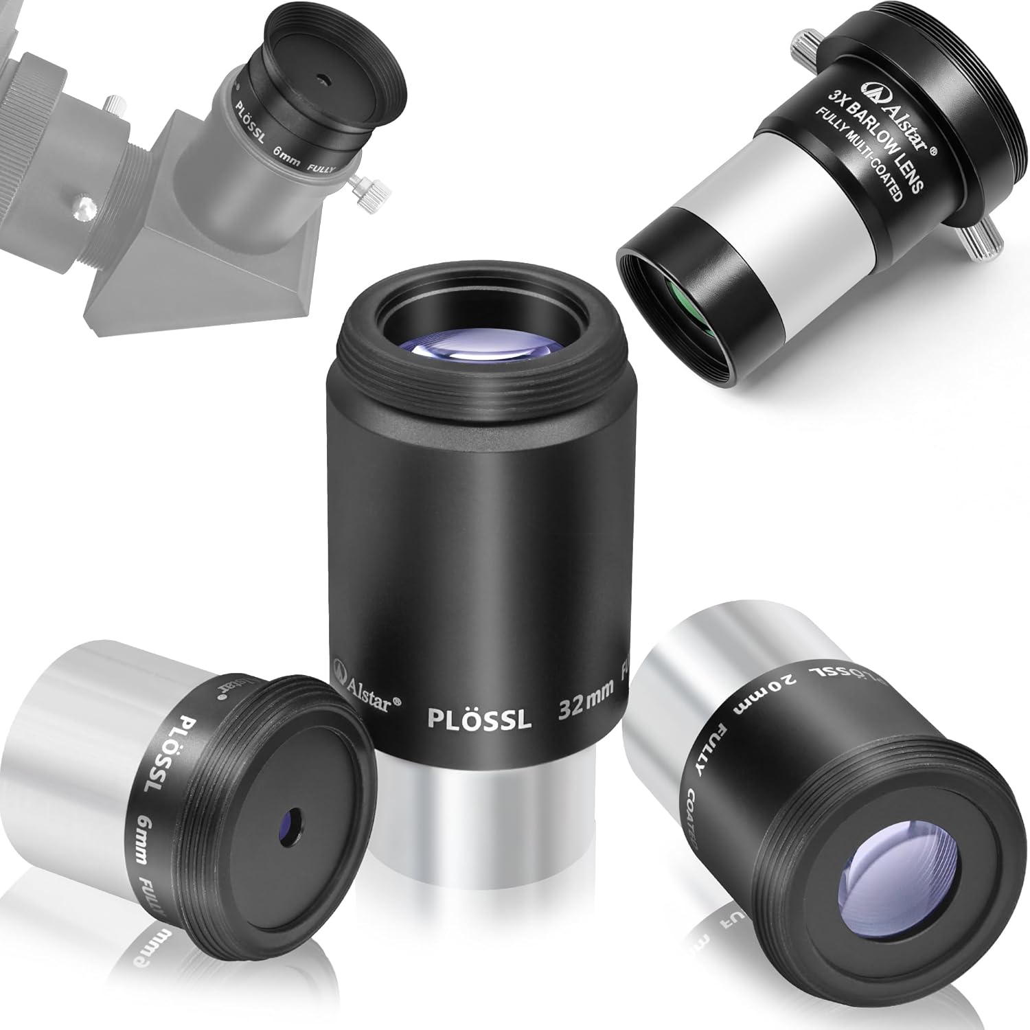 Alstar 1.25 inch 3X Barlow Lens - Bundle with - Eyepiece Set Telescope Accessory Kit