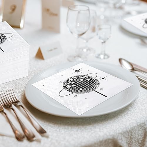 Miniatura 6 de Paquete de 120 servilletas de fiesta de discoteca elegantes servilletas desechables de cóctel de los años 70, 80, 90, suministros de fiesta,