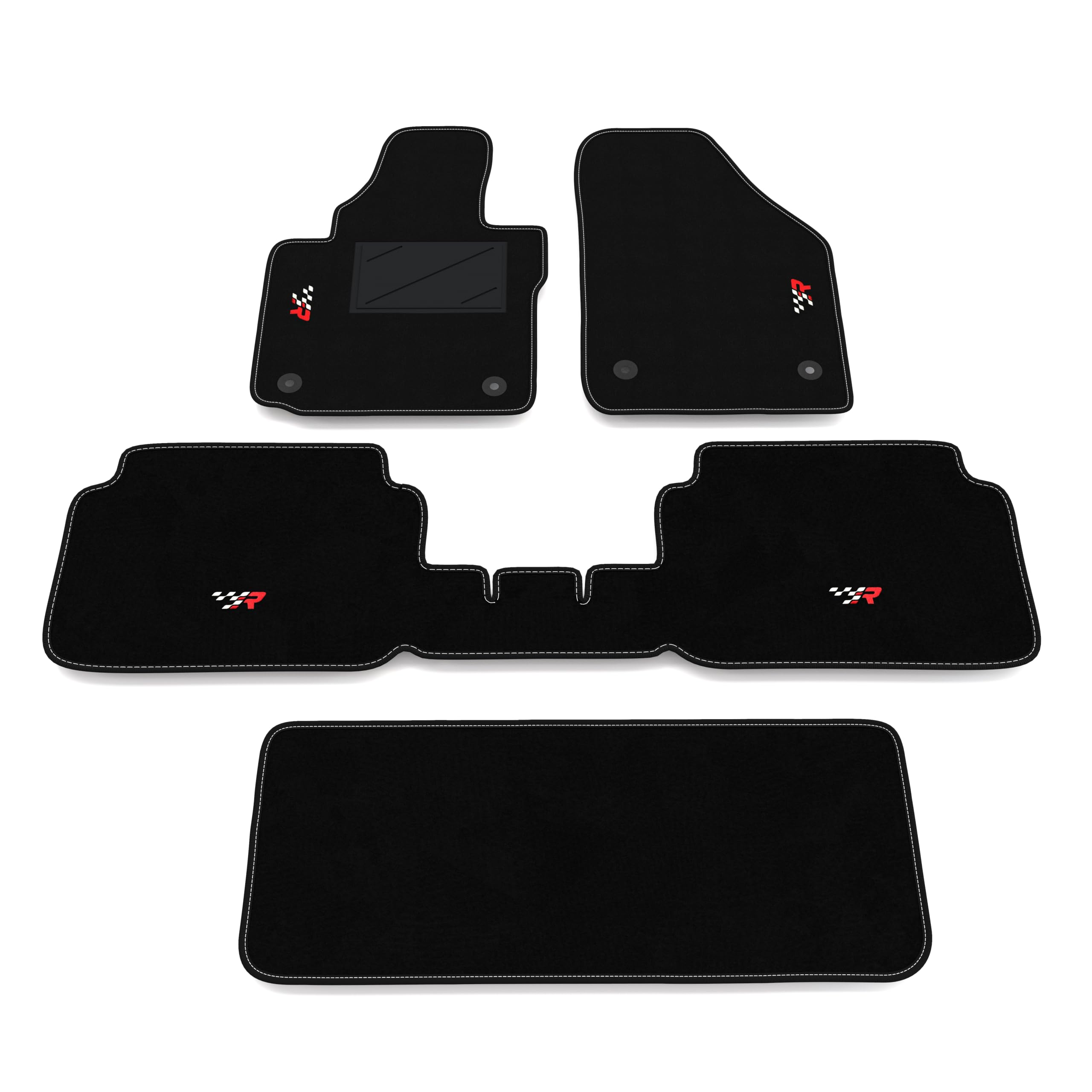 Set de Tapis de Voiture compatibles avec Volkswagen Touran 7 Places 2003-2015 - arrière uni | Tapis sur Mesure en Moquette, Broderie R Racing, sur Mesure