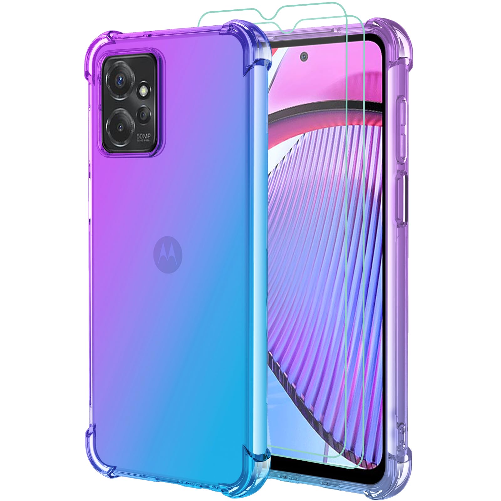 Cover Compatibile Con Motorola MOTO G PLAY 4G 2024,Protezione Fotocamera Slidable Custodia Antiurto Case Anello Supporto Silicone Custodie,Blu - Foto 7