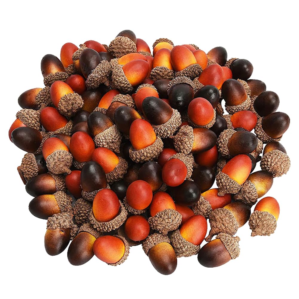 HugeDE 50 Pcs Artificial Acorns Small Simulation Acorns Craft Decorative Acorns Faux Acorn Decorations with Acorn Cap for Thanksgiving