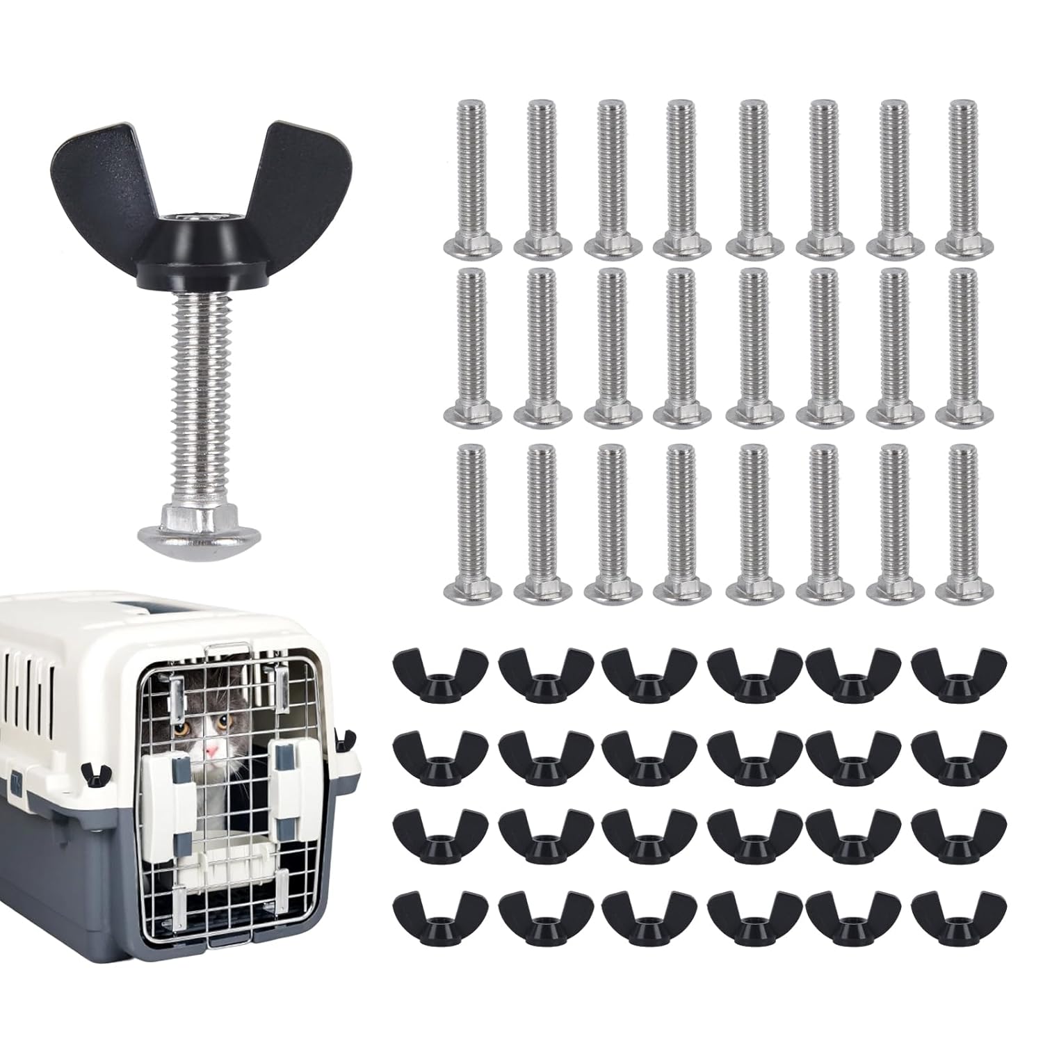 YeeBeny 24 pet Carrier Fasteners Set, Dog Kennel Replacement Screws and Bolts Butterfly Nuts,M6 Dog Kennel Replacement Screws, Pet Kennel Brackets