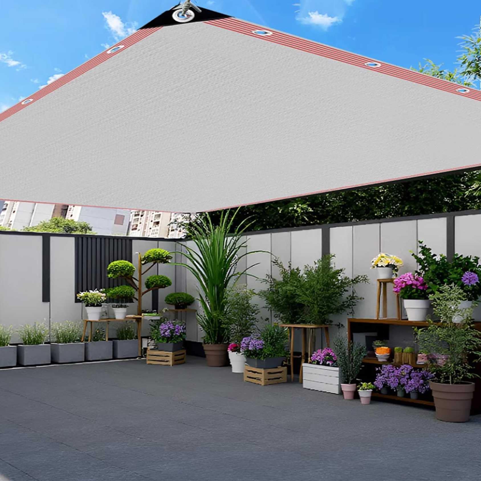 Telo Ombreggiante Esterno Bianco Traspirante Giardino Rete Con Occhielli,Telo parasole per serra Protezione Solare per Pergolato,Terrazza Balcone,Casa