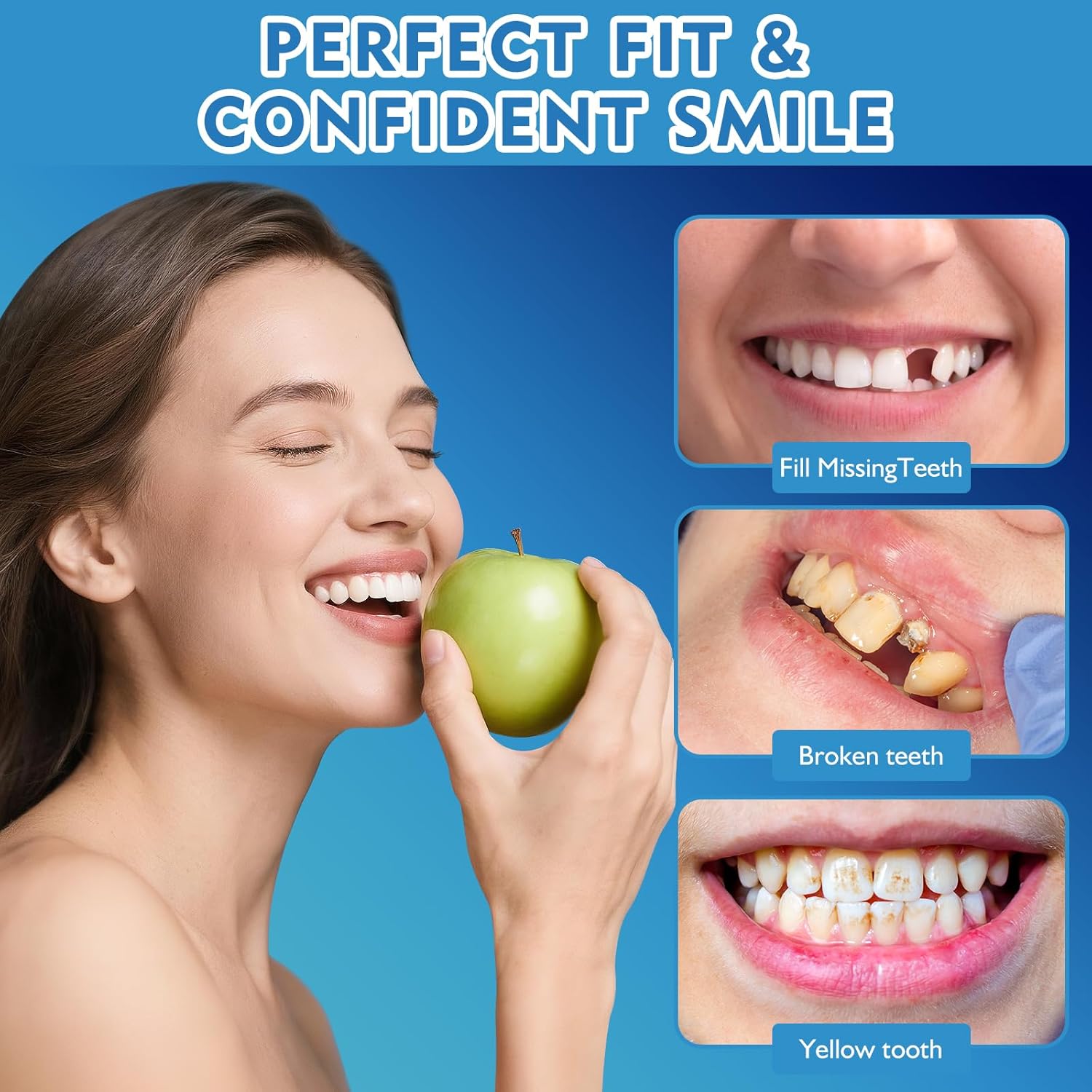 Moldable False Teeth - Veneers Teeth for Women & Men, Silicone Dentures Set for Both Upper and Lower, Temporary Dentures DIY at Home Within Minutes Fix Your Smile ZBN