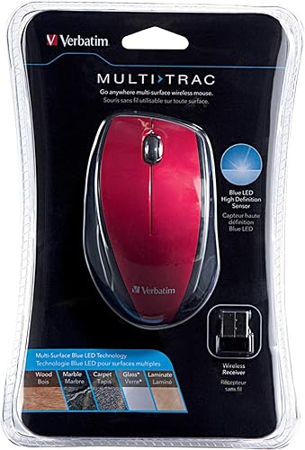 Miniatura 3 de Verbatim Ratón inalámbrico Multi-Trac de 2.4 GHz con receptor nano, ergonómico, LED azul, ratón portátil para Mac y Windows, color rojo