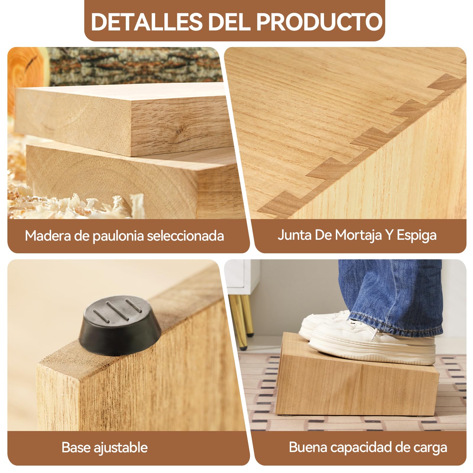 KIRIGEN Reposapiés de madera regulable en altura debajo de la mesa Reposapiés portátil Ayuda a mejorar la postura al sentarse color natural