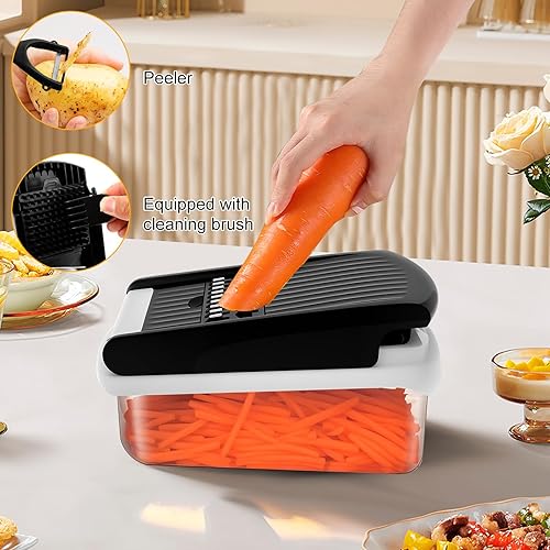 Miniatura 3 de Picador de verduras 14 en 1, picador de verduras eficiente con contenedor, práctico picador de alimentos, cocina multifuncional para ensalada,