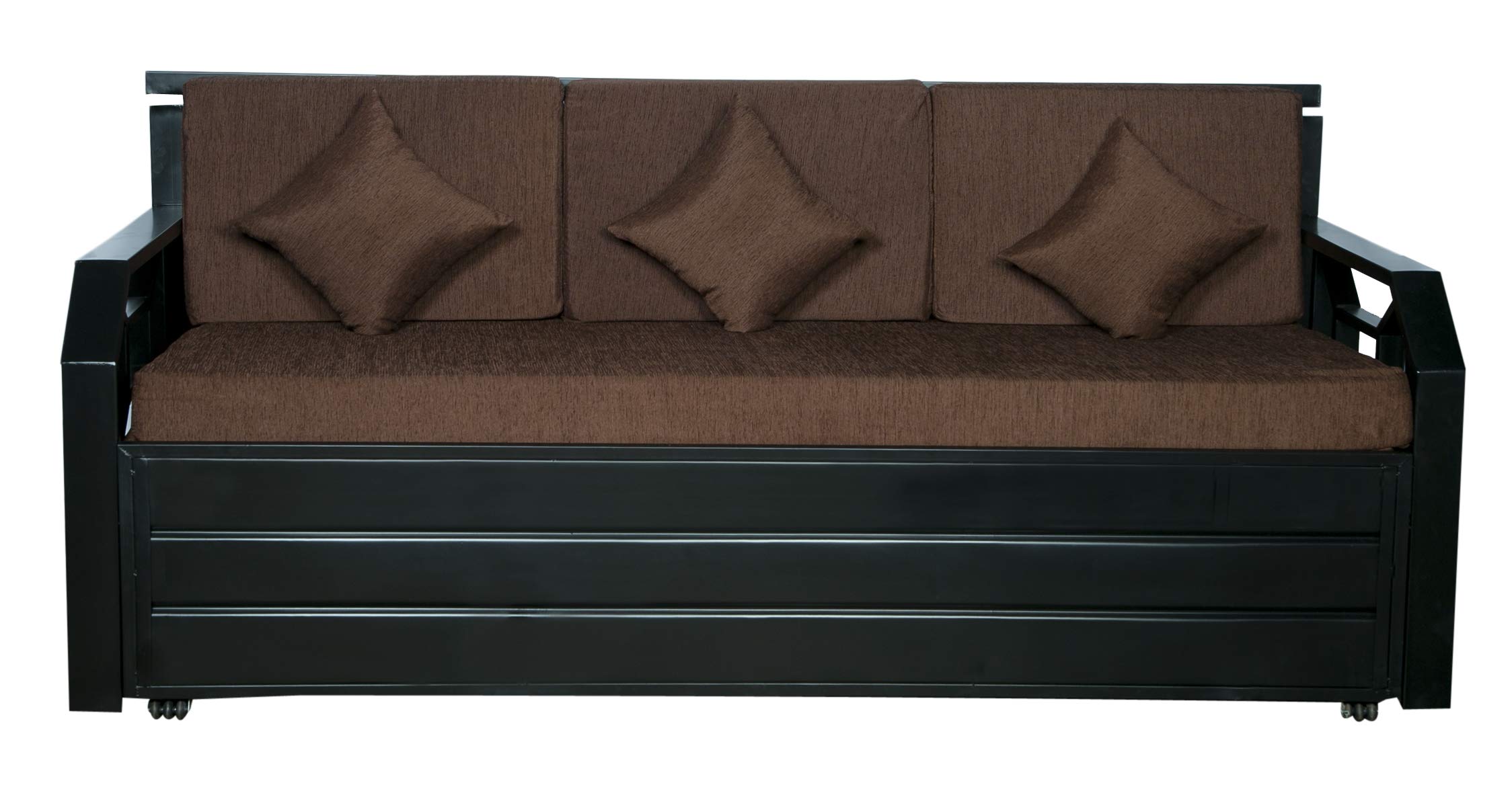 IK Traders Metal Sofa Cum Bed, King Size with Hydraulic Storage - 3 Seater Brown(Matte Finish, Brown) 3-Person Sofa for Living Room and Bedroom, by IK Traders