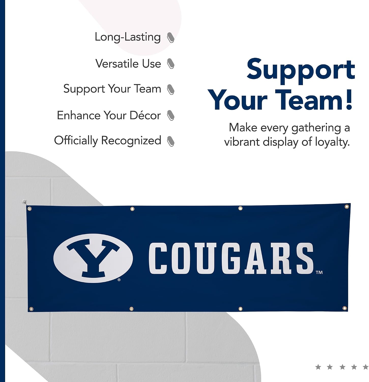 BYU Cougars College Sports Printed Polyester Banner - NCAA Licensed - Hanging Graduation Decoration - School Banner (Blue, White) (2' x 6')