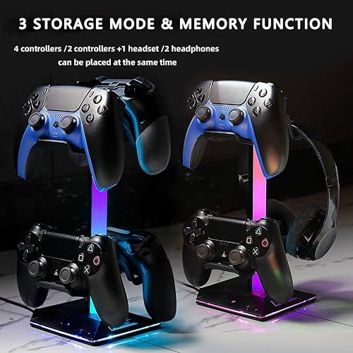 Miniatura 5 de Soporte de auriculares para videojuegos, accesorios de PC - Soporte de auriculares RGB con 2 puertos USB, 10 modos de luz, soporte para auriculares