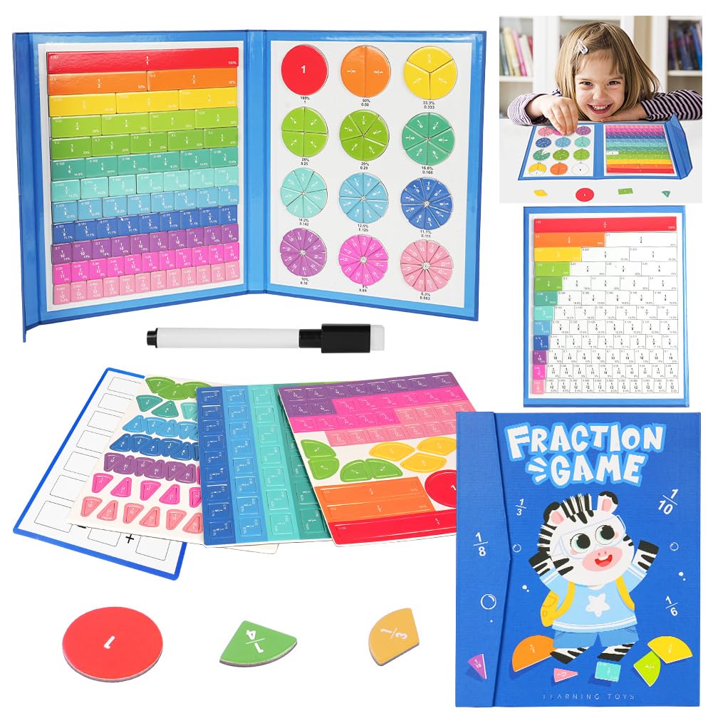 OFFCUP Magnetic Fraction Puzzle - Educational Math Montessori Fraction Manipulatives Magnetic Fraction Tiles & Fraction Circles Set Preschool to Elementary School(Baby ZebraοΌ
