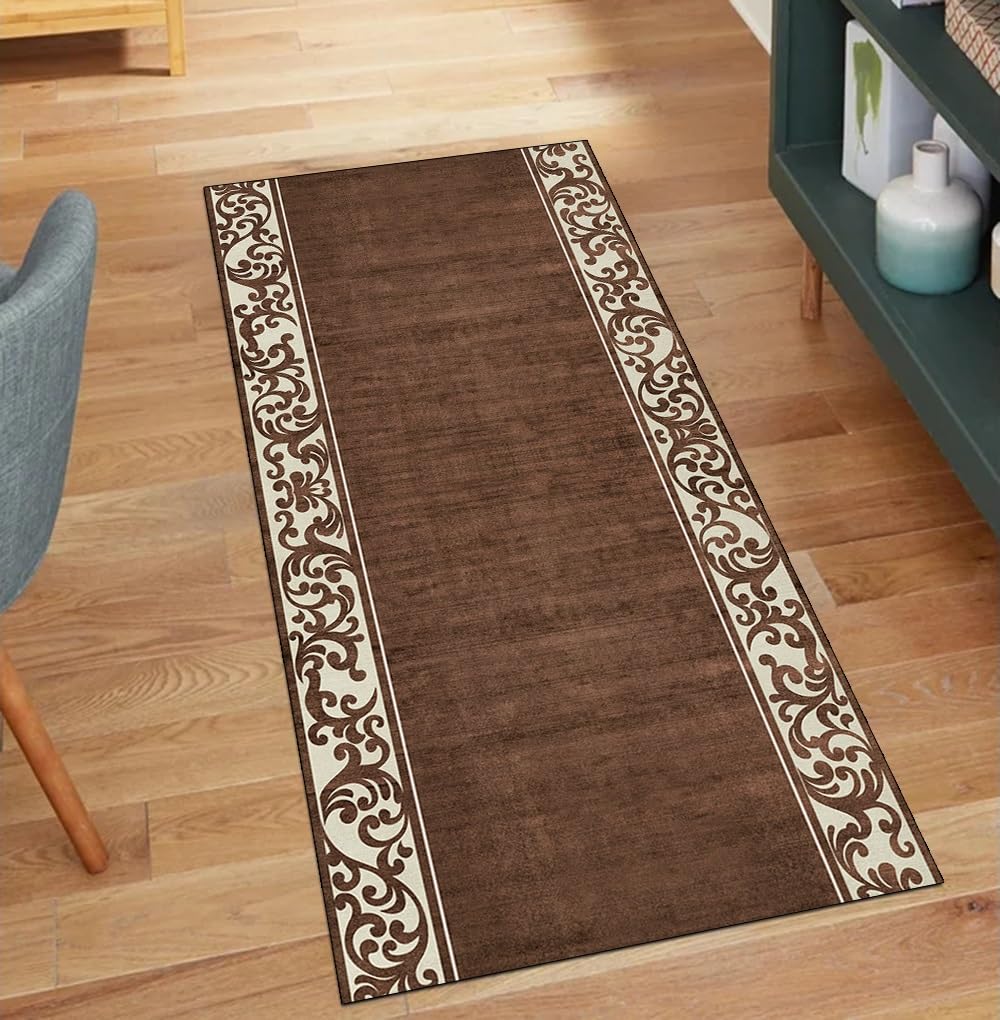 Alfombra de pasillo marrón claro 60x220 cm lavable