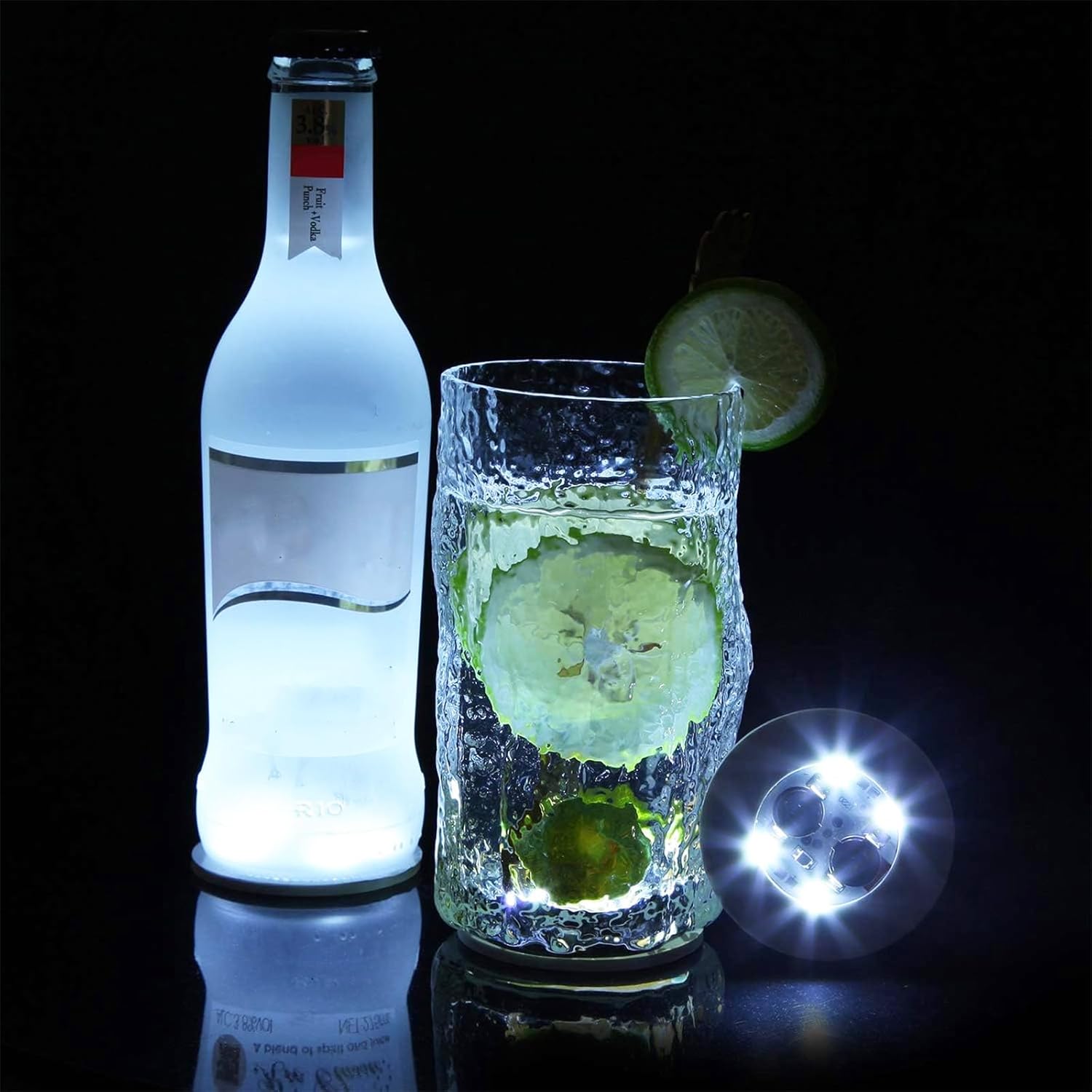 LEDコースター、ドリンク用ライトアップコースター100枚パック、LEDコースターライトボトルライト、酒瓶、クラブ、パーティー、結婚