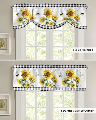 Miniatura 5 de Cortina de cenefa de girasol negro para cocina, sala de estar, dormitorio, baño, cafetería, bolsillo para barra, panel de cortina corto para