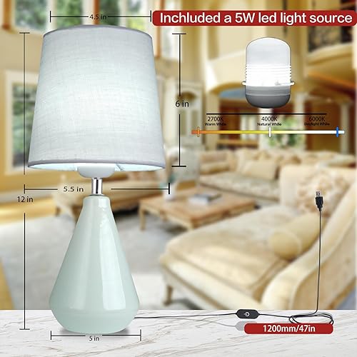 Miniatura 4 de Juego de 2 lámparas de mesita de noche pequeña para dormitorio, escritorio, con control táctil regulable de 3 vías, lámpara de cerámica de 12