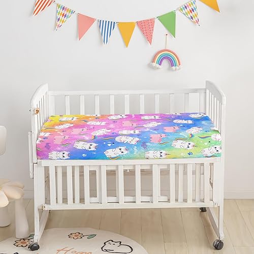 Miniatura 3 de Axolotl Juego de ropa de cama para cuna de bebé con diseño de gato lindo para niñas, juego de ropa de cama de 3 piezas para bebé, color rosa y
