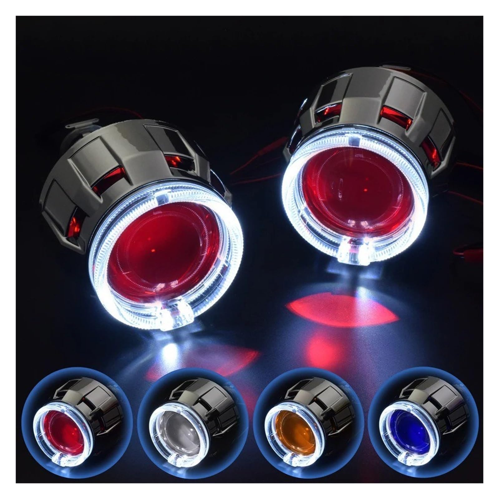 Faro ojos de ángel LED Angel Eyes Halo 2,5 Pulgadas Lente Proyector Bi-xenón Devil H4 H7 Faro Retroadaptado H1 Lámpara Xenón Personalización Faros Angel Eyes para coche(White Blue)