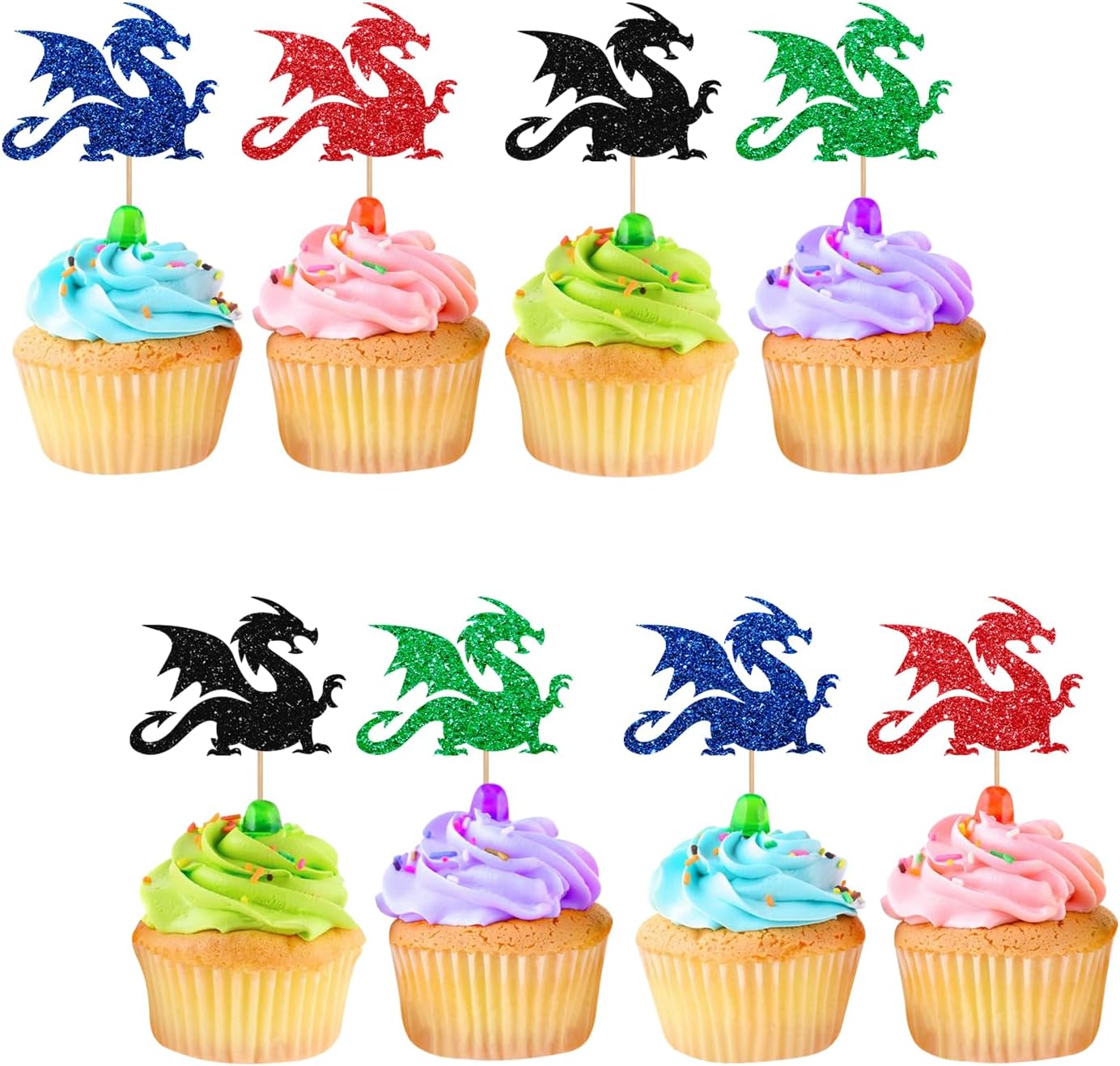 Amazon.com: 24pcs Dragon Cupcake Toppers, Medieval Dragon Cupcake ...