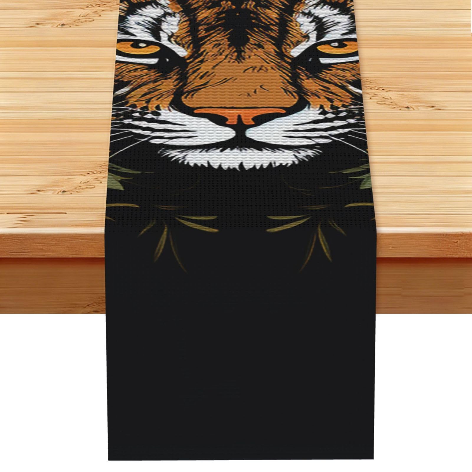 Tiger and Sunflower on Black Background Table Runner 13x72 Inch Cotton Linen Table Linen Washable Farmhouse Tablecloth Modern Abstract Art Kitchen Dinning Table Decoration for Home Party Decor