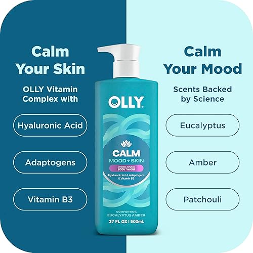 Miniatura 4 de OLLY Gel de baño Calm con ácido hialurónico, adaptógenos y vitamina B3, limpiador nutritivo para reparación de barreras cutáneas, hidratación