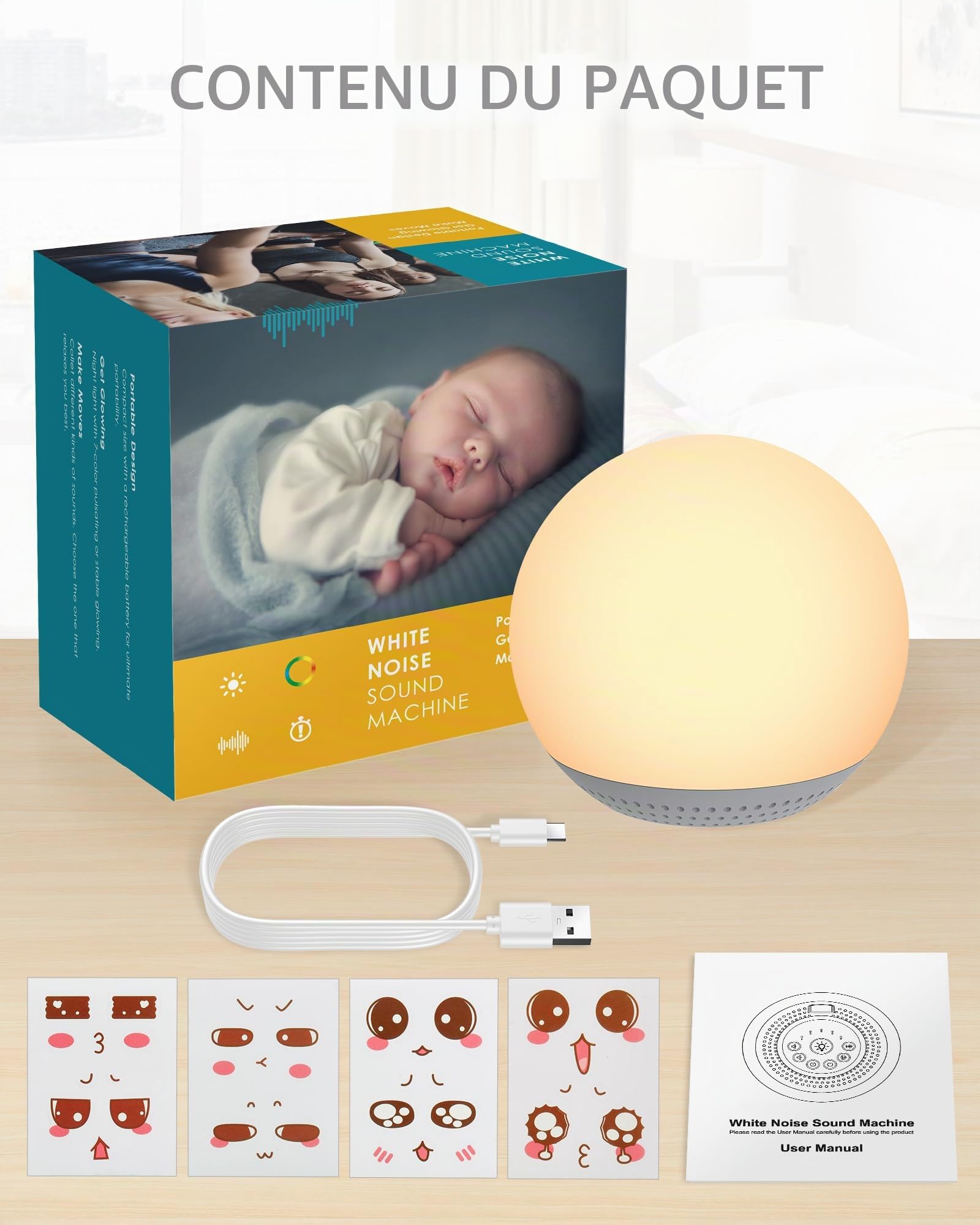 HOMGEN Machine à Bruit Blanc pour Bébés 24 Sons Relaxants, Machine à Sons Rechargeable Dispositif de Bruit Blanc Portable avec Veilleuse pour Enfants