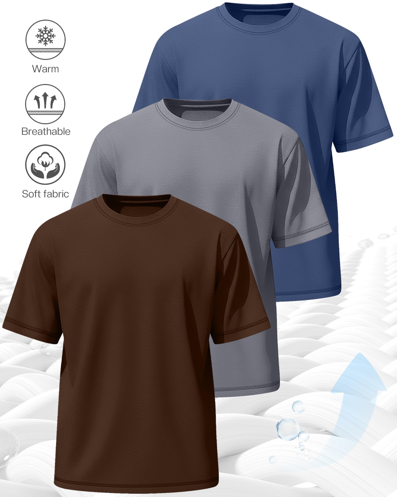 Neer Paquete de 3 Camisetas para Hombre de Tallas Grandes (L-7XL) Manga Corta Cuello Redondo Camisetas básicas de Verano