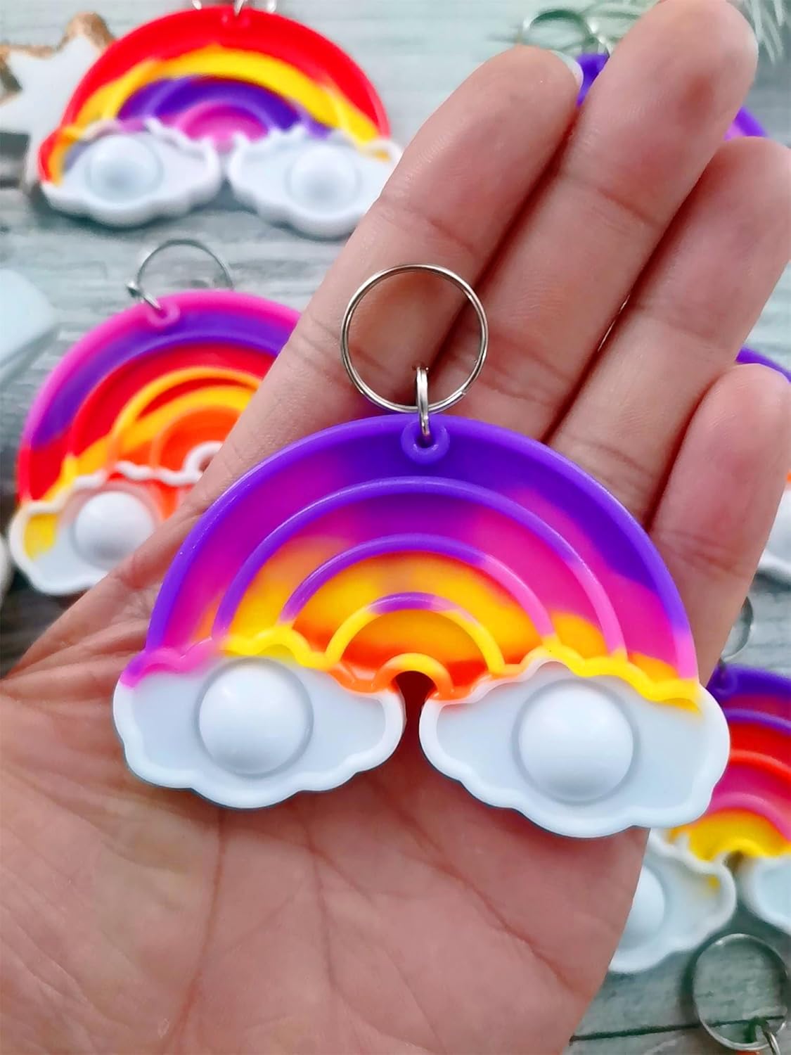 Bulk Mini pop Bubble Keychain Fidget Present,Rainbow Party Favors,Classroom Students Boys Girls Birthday Small Gifts