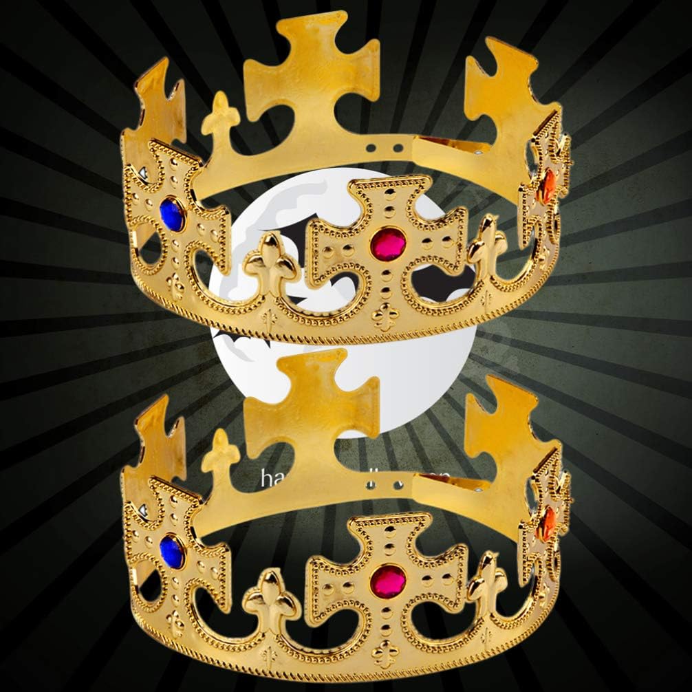 TOYANDONA 2 Pcs Gold Crown Plastic Royal King and Queen Jeweled Dress Accessory Halloween Prop Birthday Party Favors - Image 5