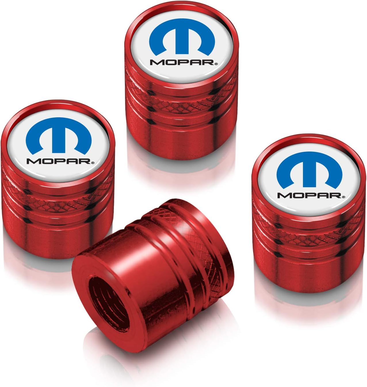 iPick Image for Mopar in White on Red Aluminum Cylinder-Style Tire Valve Stem Caps