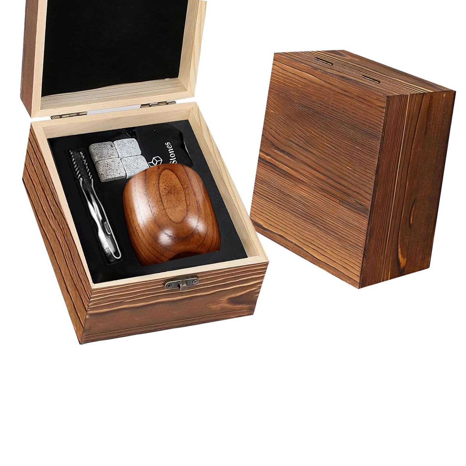4Pcs Wooden Drinking Tumblers with Stone Box for Liquor Lovers Liquor Accent Wood of Stone Vessels Tumblers Case Presentation Box Drinking Lovers Tasting in with Enthusiasts Wooden Unique for Gifts