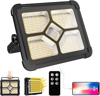 Faro Proiettore Led Solare Con Telecomando E Pannello Per Esterno Impermeabile Luce Bianco Lampada Per Giardino