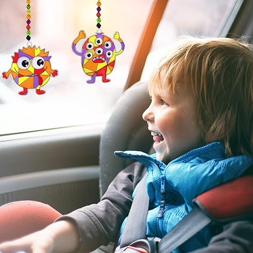 Miniatura 8 de Winlyn Juego de 27 juegos de manualidades de Halloween, manualidades de otoño, monstruos atrapasoles, adornos de decoración de pintura de ventana,