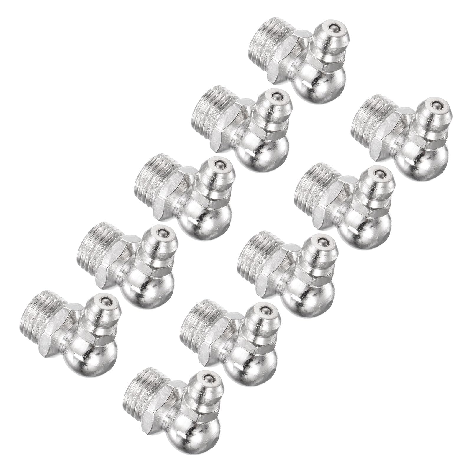 Kit 10 Raccordi Ingrassaggio A Gomito 90° In Ferro Nichelato - Filetto M10x1 Mm - Per Macchinari E Auto - 5