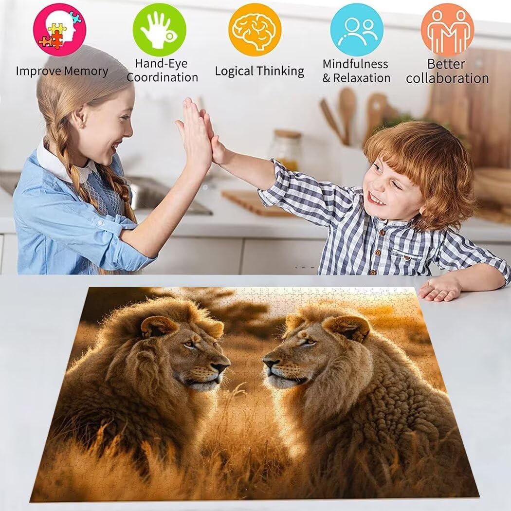 Puzzle 4000 Teile Löwe Puzzle Erwachsene, Holzpuzzle Erwachsene Puzzelmatten, Mehrfarbig Holzpuzzle, Klassische Puzzles Wiese Wooden Jigsaw, Geschicklichkeitsspiel für die Ganze Familie, Dekor S-411